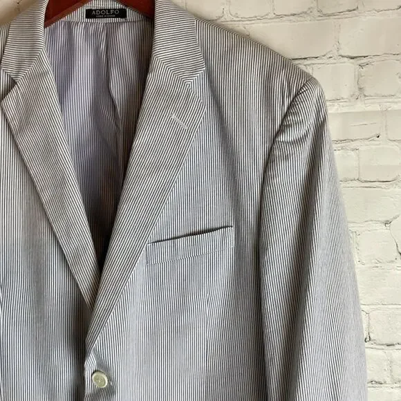 Adolfo Stripe Blue/White Men Blazer - Picture 3 of 14